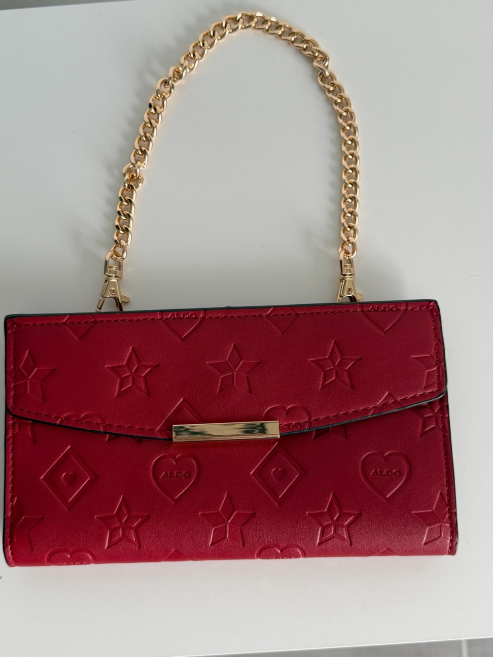 ALDO Red Embossed Crossbody Bag with Gold Chain